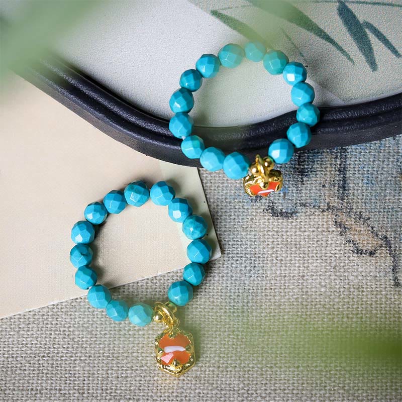 Ultra-Fine 4mm Faceted Turquoise Beaded Elastic Ring