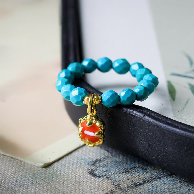 Ultra-Fine 4mm Faceted Turquoise Beaded Elastic Ring
