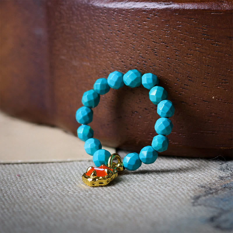 Ultra-Fine 4mm Faceted Turquoise Beaded Elastic Ring