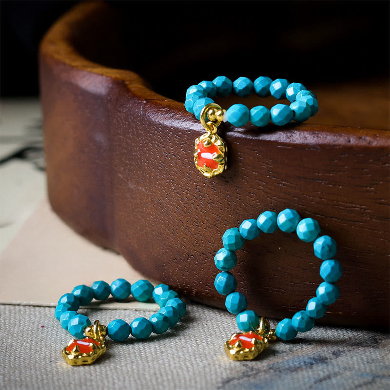 Ultra-Fine 4mm Faceted Turquoise Beaded Elastic Ring