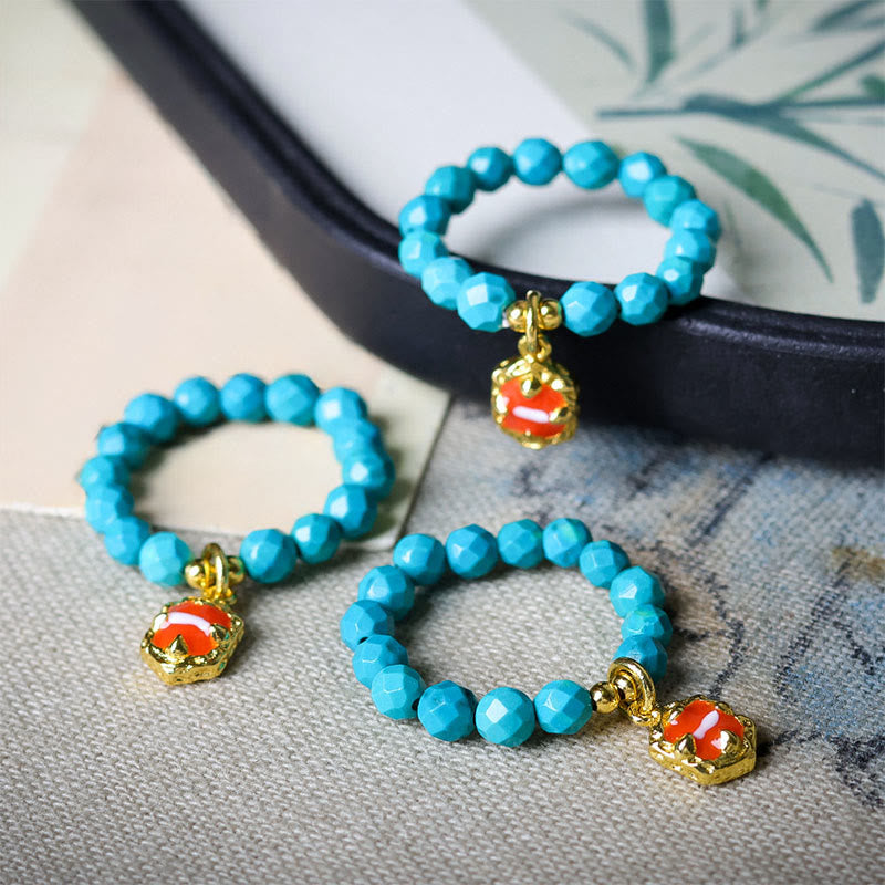 Ultra-Fine 4mm Faceted Turquoise Beaded Elastic Ring
