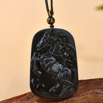 Year of the Horse Natural Black Obsidian Strength Necklace Pendant