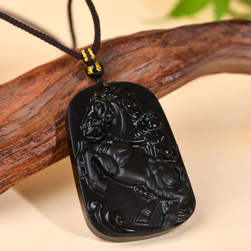 Year of the Horse Natural Black Obsidian Strength Necklace Pendant