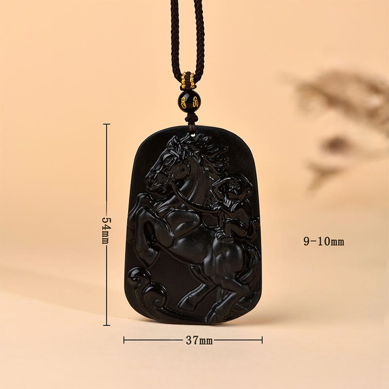 Year of the Horse Natural Black Obsidian Strength Necklace Pendant