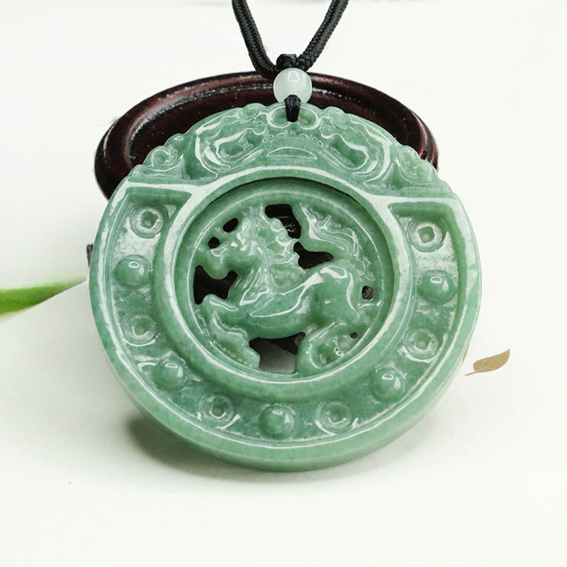 Year of the Horse Round Jade Luck Rope Necklace Pendant