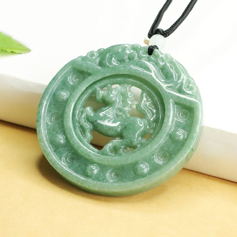 Year of the Horse Round Jade Luck Rope Necklace Pendant