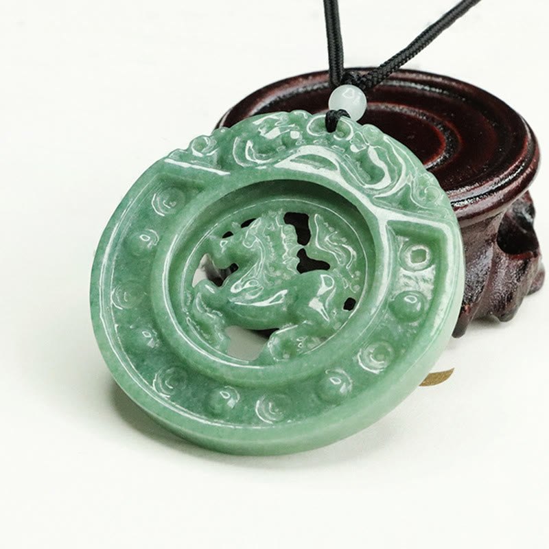 Year of the Horse Round Jade Luck Rope Necklace Pendant