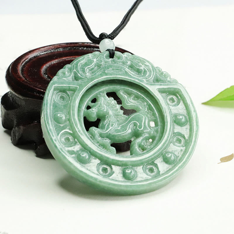 Year of the Horse Round Jade Luck Rope Necklace Pendant