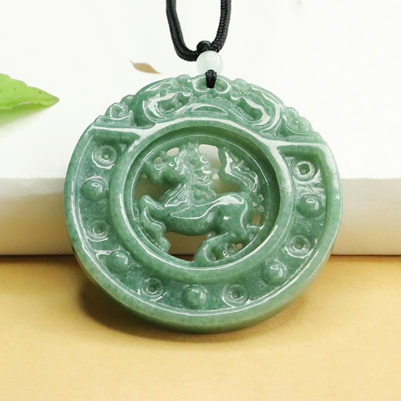 Year of the Horse Round Jade Luck Rope Necklace Pendant