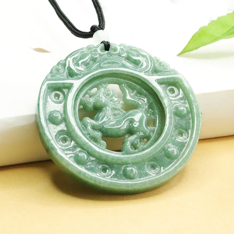 Year of the Horse Round Jade Luck Rope Necklace Pendant
