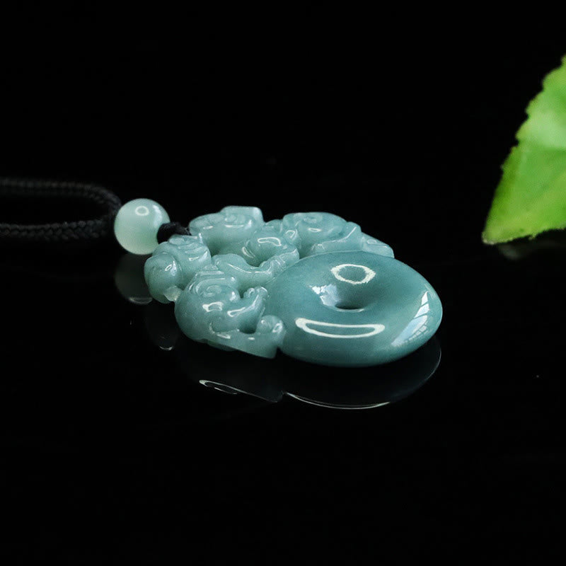 Double PiXiu Jade Peace Buckle Wealth Luck String Necklace Pendant
