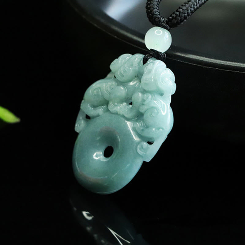 Double PiXiu Jade Peace Buckle Wealth Luck String Necklace Pendant