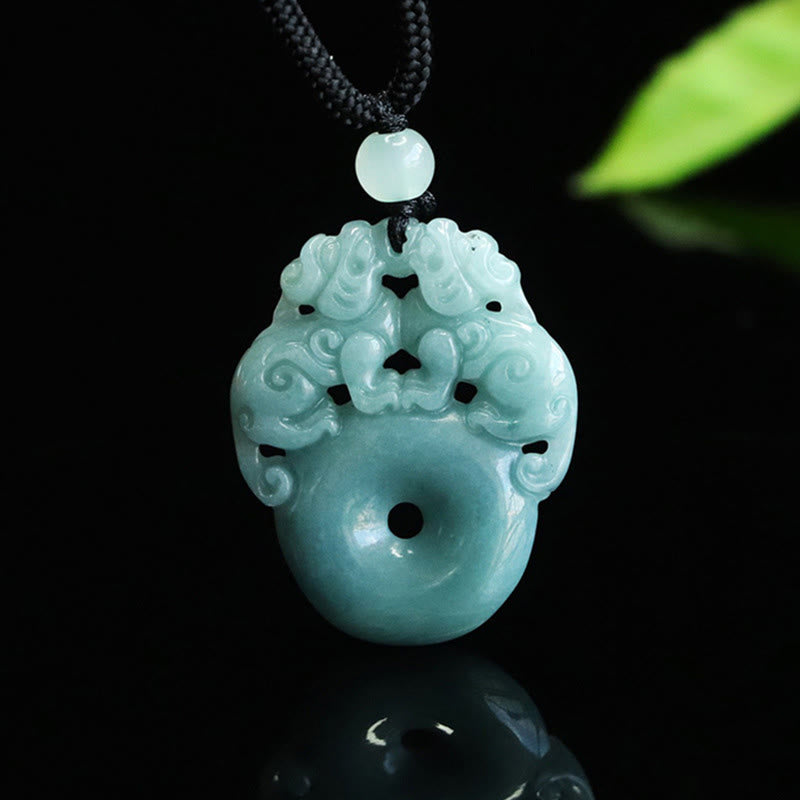 Double PiXiu Jade Peace Buckle Wealth Luck String Necklace Pendant