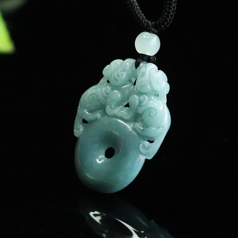 Double PiXiu Jade Peace Buckle Wealth Luck String Necklace Pendant