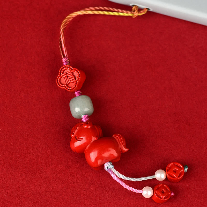 Year of the Horse Natural Cinnabar Fu Character Blessing Phone Hanging Decoration