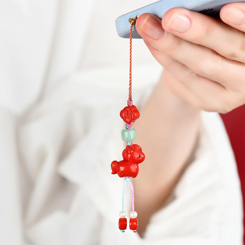 Year of the Horse Natural Cinnabar Fu Character Blessing Phone Hanging Decoration