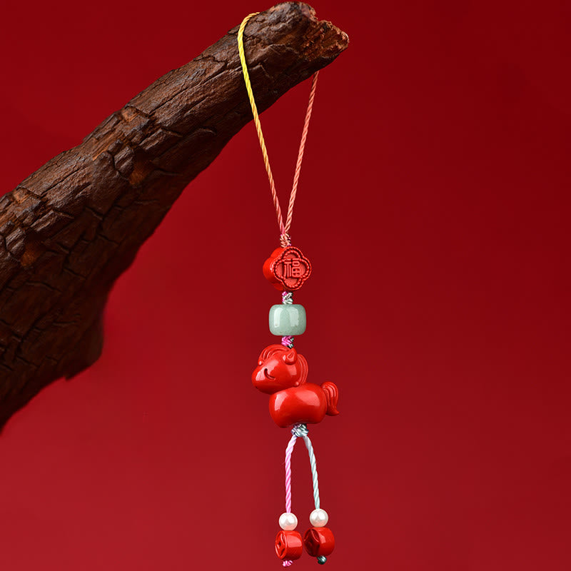 Year of the Horse Natural Cinnabar Fu Character Blessing Phone Hanging Decoration