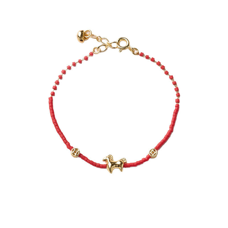 Gold & Sterling Silver Liuli Glass Beaded Bracelet with Symbolic Charms