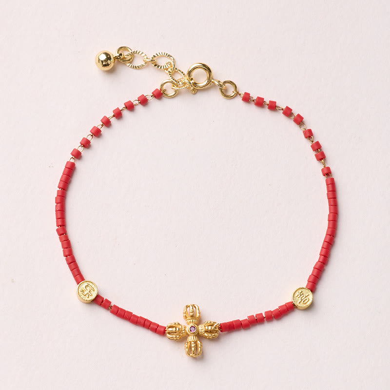 Gold & Sterling Silver Liuli Glass Beaded Bracelet with Symbolic Charms