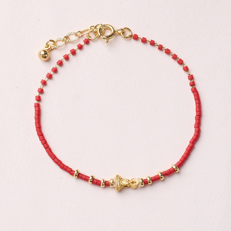 Gold & Sterling Silver Liuli Glass Beaded Bracelet with Symbolic Charms