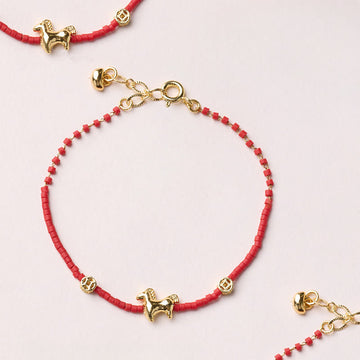 Gold & Sterling Silver Liuli Glass Beaded Bracelet with Symbolic Charms