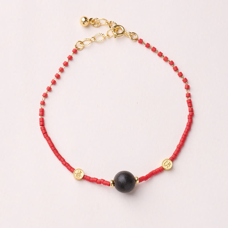 Gold & Sterling Silver Liuli Glass Beaded Bracelet with Symbolic Charms