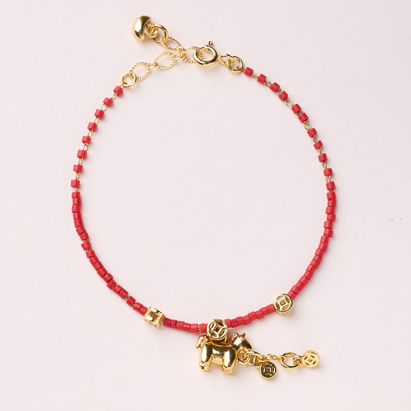 Gold & Sterling Silver Liuli Glass Beaded Bracelet with Symbolic Charms