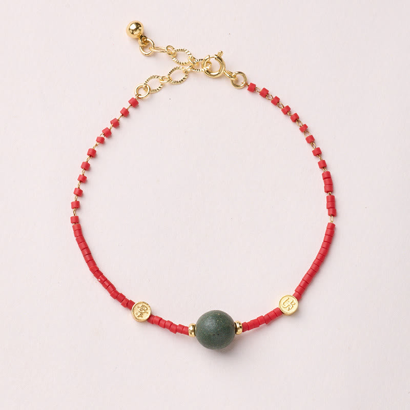 Gold & Sterling Silver Liuli Glass Beaded Bracelet with Symbolic Charms