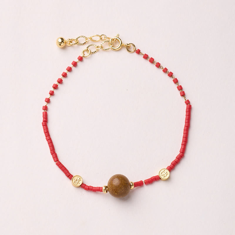 Gold & Sterling Silver Liuli Glass Beaded Bracelet with Symbolic Charms