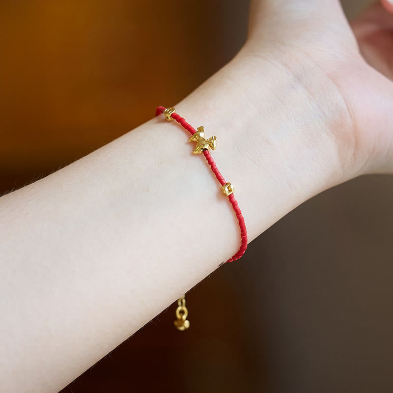 Gold & Sterling Silver Liuli Glass Beaded Bracelet with Symbolic Charms