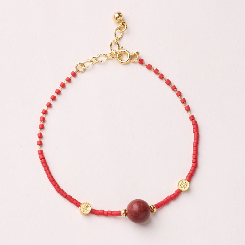 Gold & Sterling Silver Liuli Glass Beaded Bracelet with Symbolic Charms