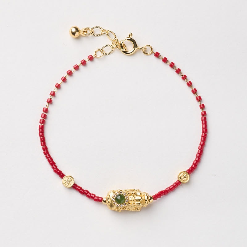 Gold & Sterling Silver Liuli Glass Beaded Bracelet with Symbolic Charms