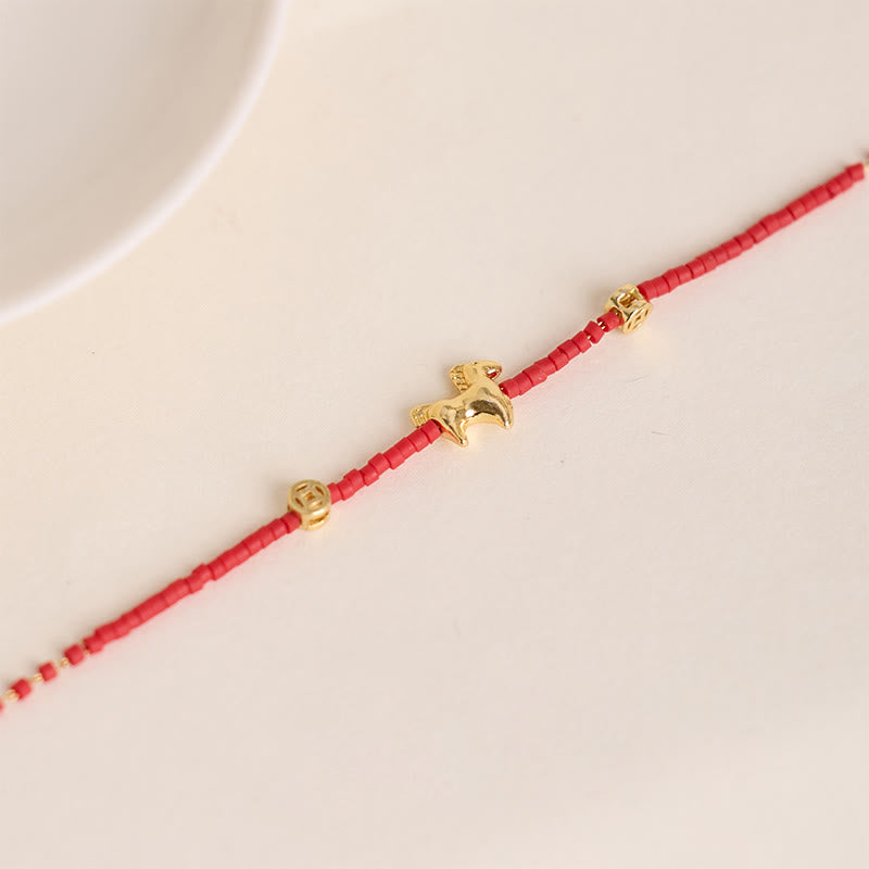 Gold & Sterling Silver Liuli Glass Beaded Bracelet with Symbolic Charms