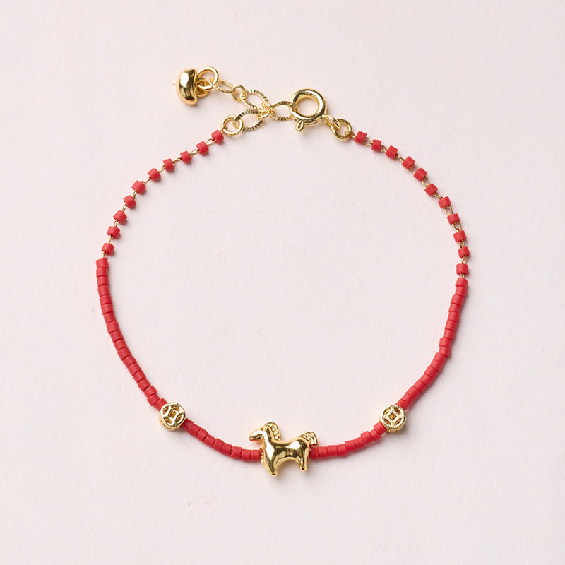 Gold & Sterling Silver Liuli Glass Beaded Bracelet with Symbolic Charms