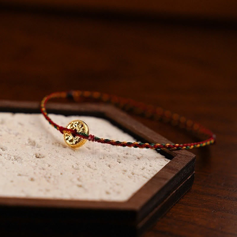 Handmade Braided Red String & Copper Chinese Coin Adjustable Charm Bracelet Anklet