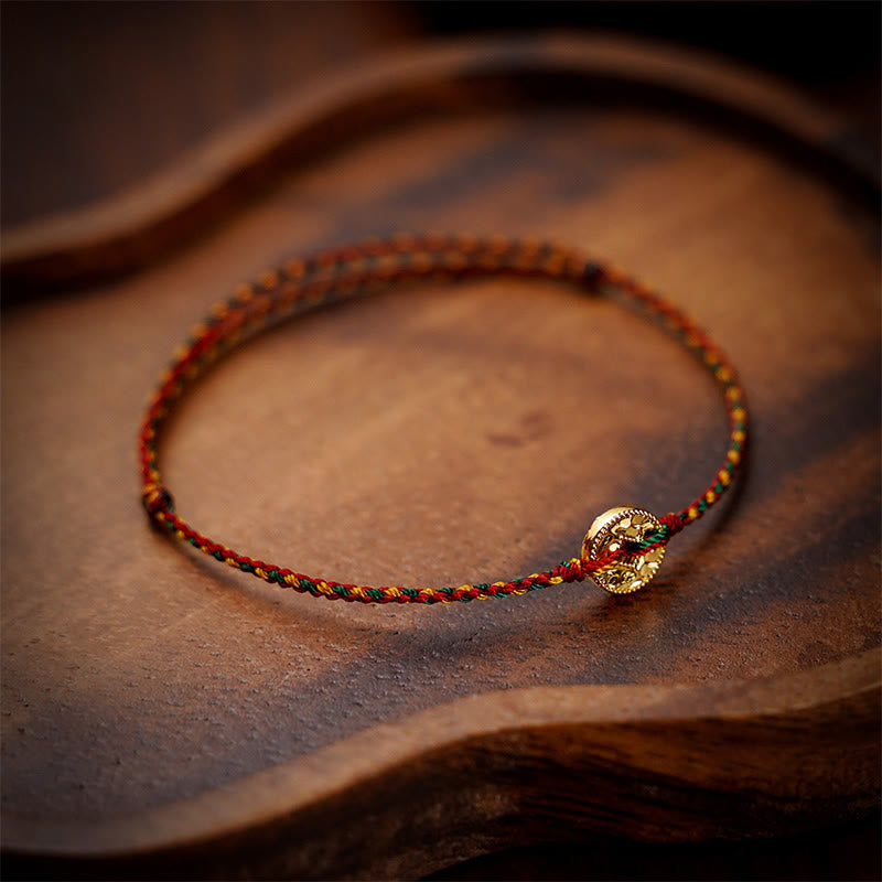 Handmade Braided Red String & Copper Chinese Coin Adjustable Charm Bracelet Anklet