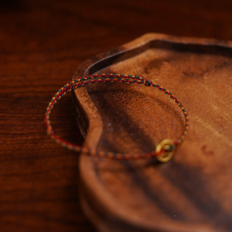 Handmade Braided Red String & Copper Chinese Coin Adjustable Charm Bracelet Anklet