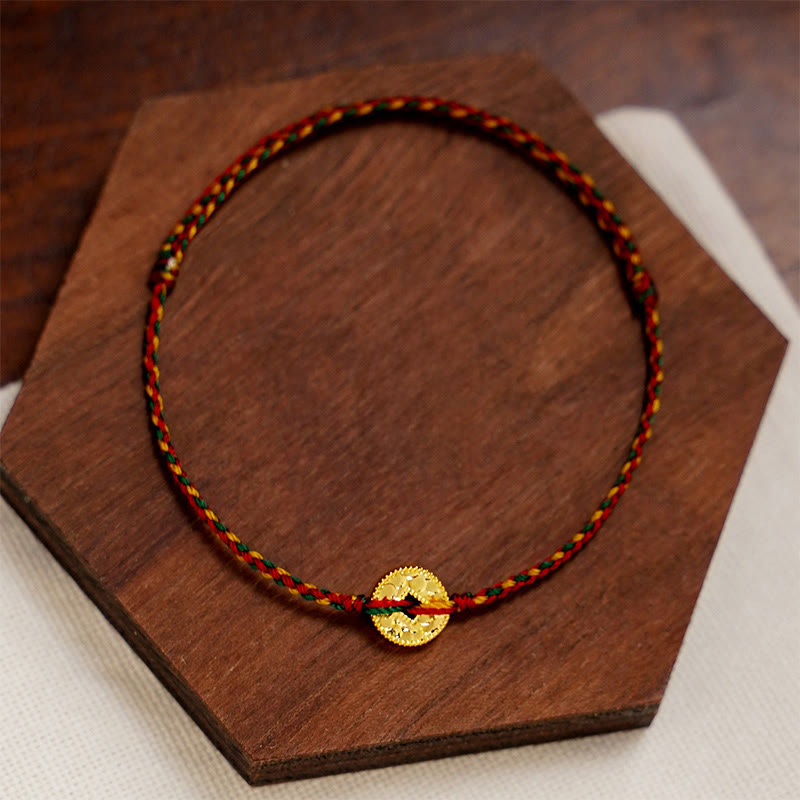 Handmade Braided Red String & Copper Chinese Coin Adjustable Charm Bracelet Anklet