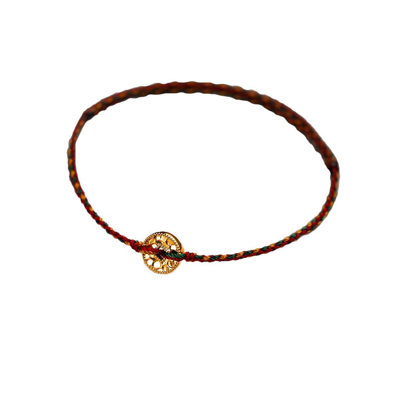 Handmade Braided Red String & Copper Chinese Coin Adjustable Charm Bracelet Anklet