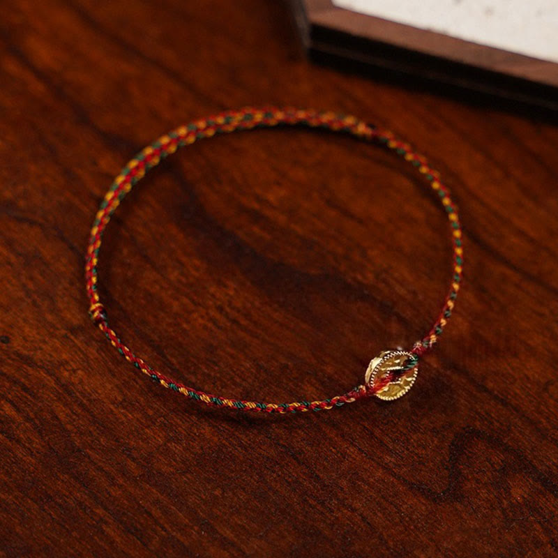 Handmade Braided Red String & Copper Chinese Coin Adjustable Charm Bracelet Anklet