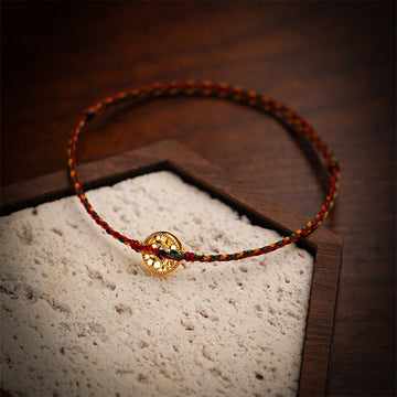 Handmade Braided Red String & Copper Chinese Coin Adjustable Charm Bracelet Anklet