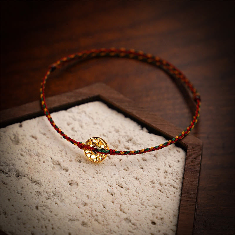 Handmade Braided Red String & Copper Chinese Coin Adjustable Charm Bracelet Anklet