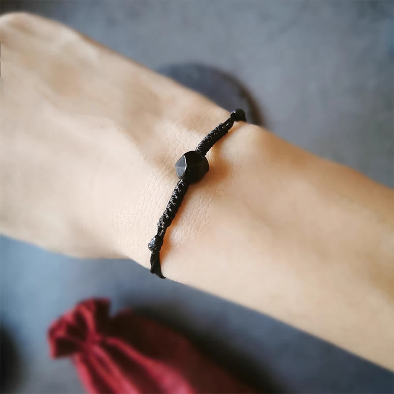 Natural Black Obsidian String Braided Strength Bracelet