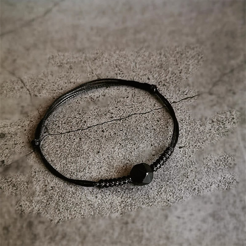 Natural Black Obsidian String Braided Strength Bracelet