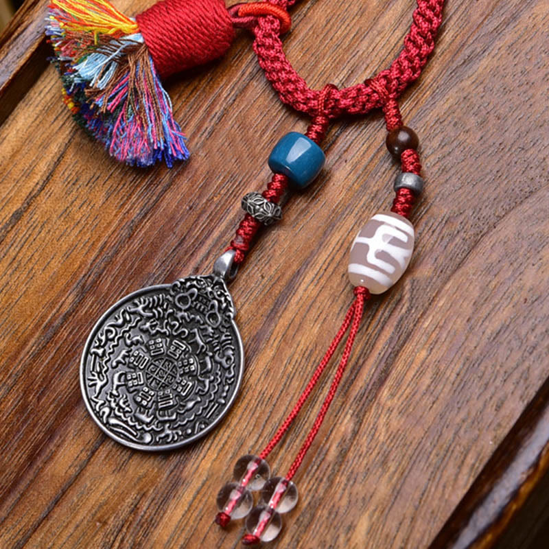 Artisan Turquoise & Cinnabar Bagua Nine Palaces Dzi Bead Energy Keychain
