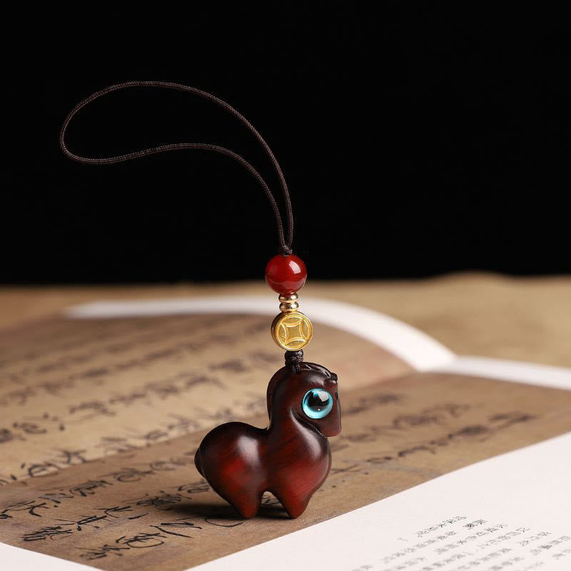 Year of the Horse Small Leaf Red Sandalwood Calm Key Chain Phone Hanging Decoration