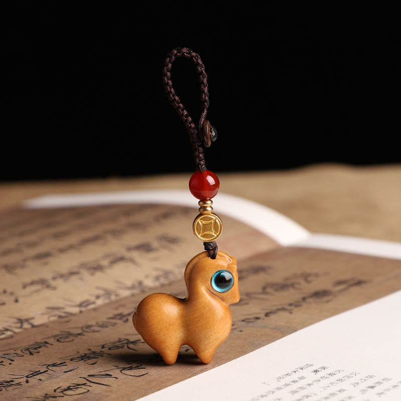Year of the Horse Small Leaf Red Sandalwood Calm Key Chain Phone Hanging Decoration