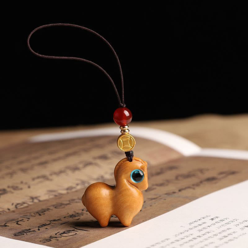 Year of the Horse Small Leaf Red Sandalwood Calm Key Chain Phone Hanging Decoration