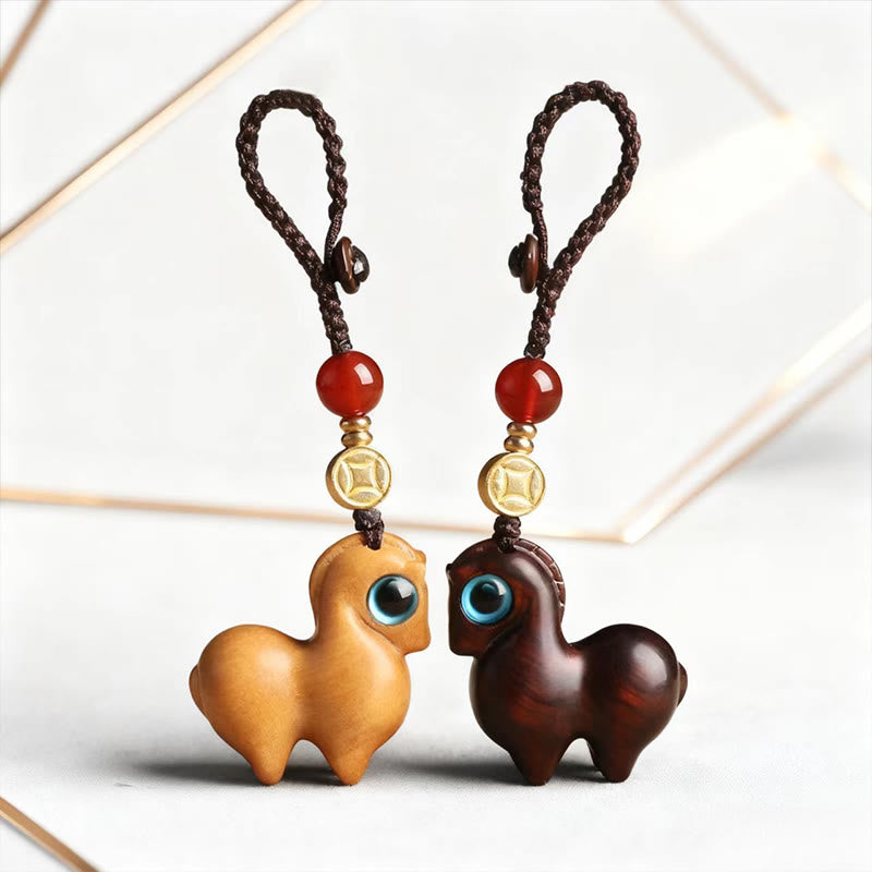 Year of the Horse Small Leaf Red Sandalwood Calm Key Chain Phone Hanging Decoration