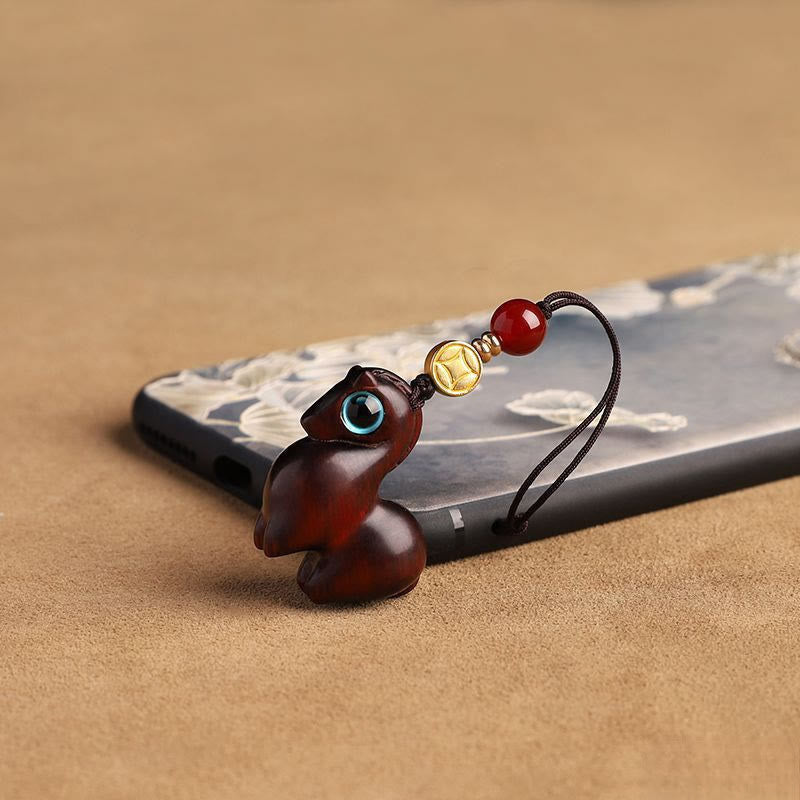 Year of the Horse Small Leaf Red Sandalwood Calm Key Chain Phone Hanging Decoration